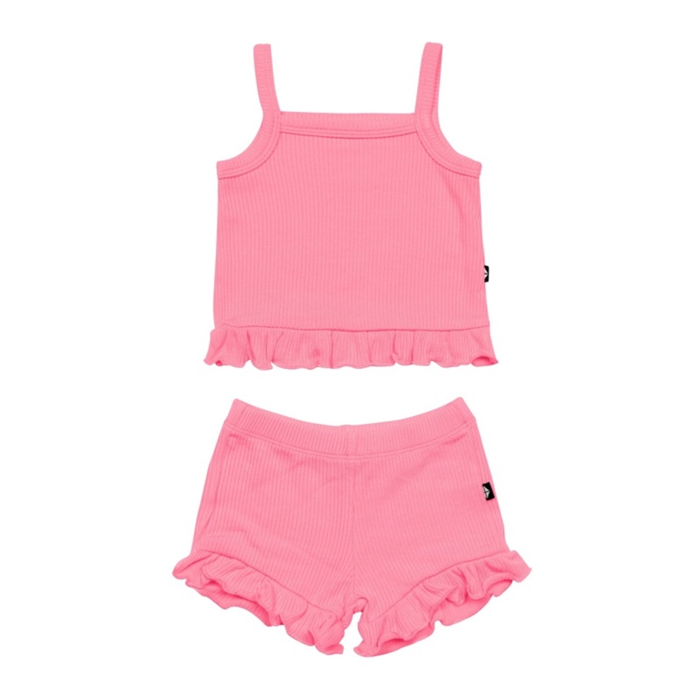 BNWT Kyte Baby Ribbed Ruffle Tank Set in Guava